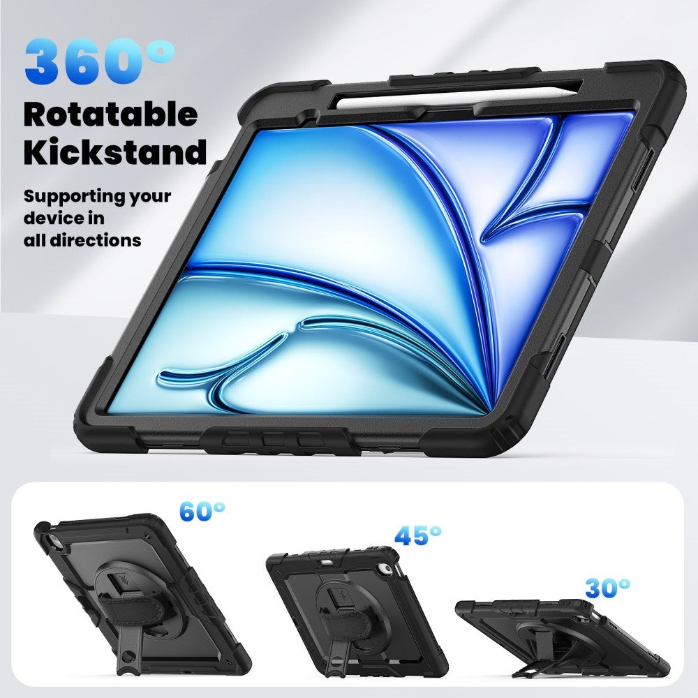 iPad Air 13" (2026 / 2025 / 2024) Hybriddeksel med Innebygd Skjermbeskytter - Kickstand - Skulderstropp - Svart