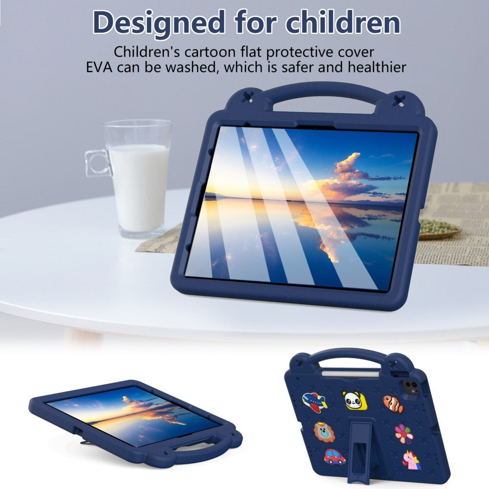 EIDERWOOD iPad Air 13" (2026 / 2025 / 2024) / Pro 13" (2025 / 2024) /12.9" (2022-2018) Barnedeksel med Stativ og Håndholder - Mørk Blå