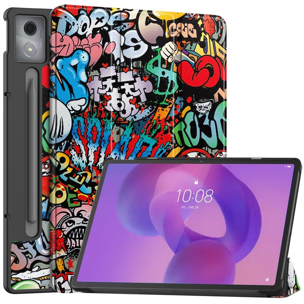 EIDERWOOD Lenovo IdeaTab Pro Tri-Fold Kunstskinn Flip Deksel m. Mønster - Graffiti