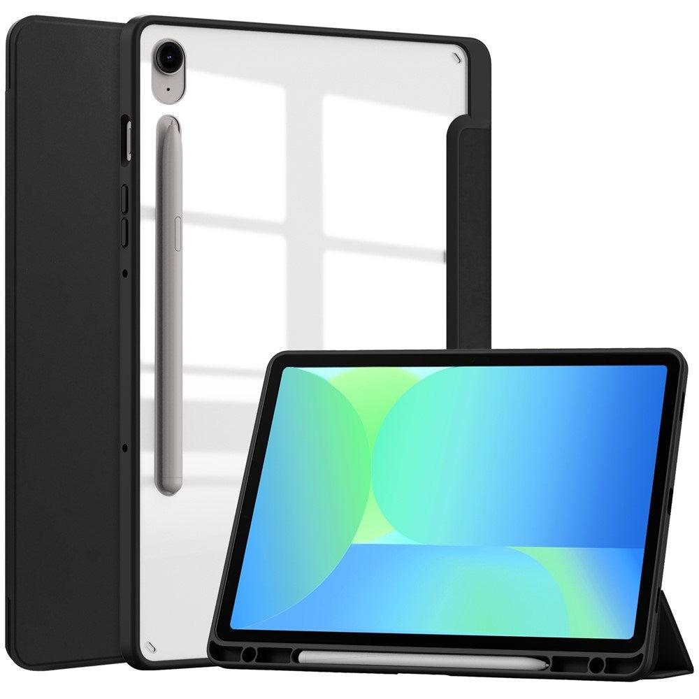 EIDERWOOD Samsung Galaxy Tab S10 Lite / S10 FE / S9 FE Flip Deksel - Stativfunksjon & Styluspennholder - Gjennomsiktig / Svart