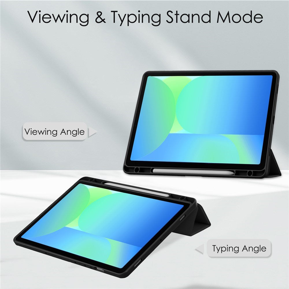 EIDERWOOD Samsung Galaxy Tab S10 Lite / S10 FE / S9 FE Flip Deksel - Stativfunksjon & Styluspennholder - Gjennomsiktig / Svart