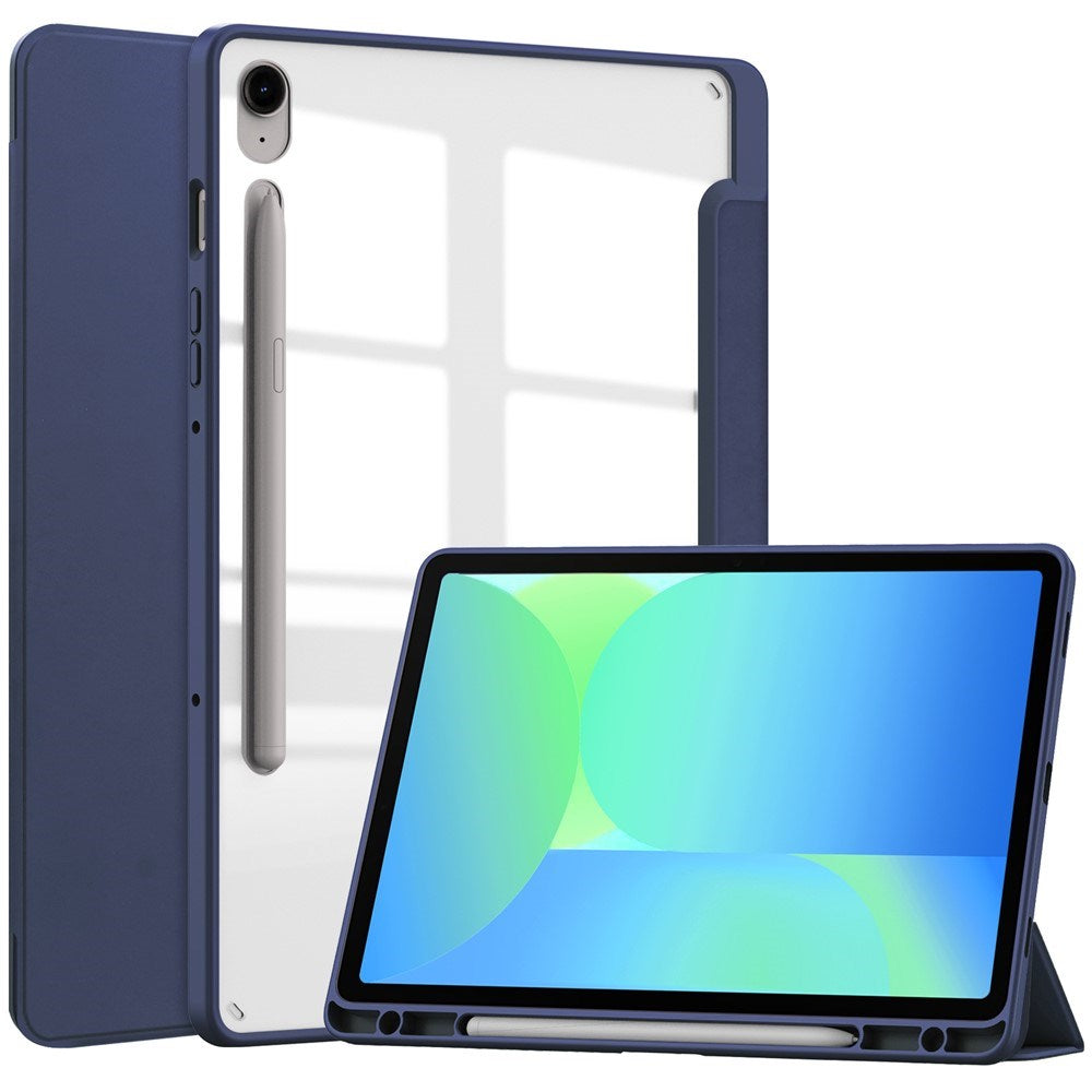 EIDERWOOD Samsung Galaxy Tab S10 Lite / S10 FE / S9 FE Flip Deksel - Stativfunksjon & Styluspennholder - Gjennomsiktig / Mørk Blå
