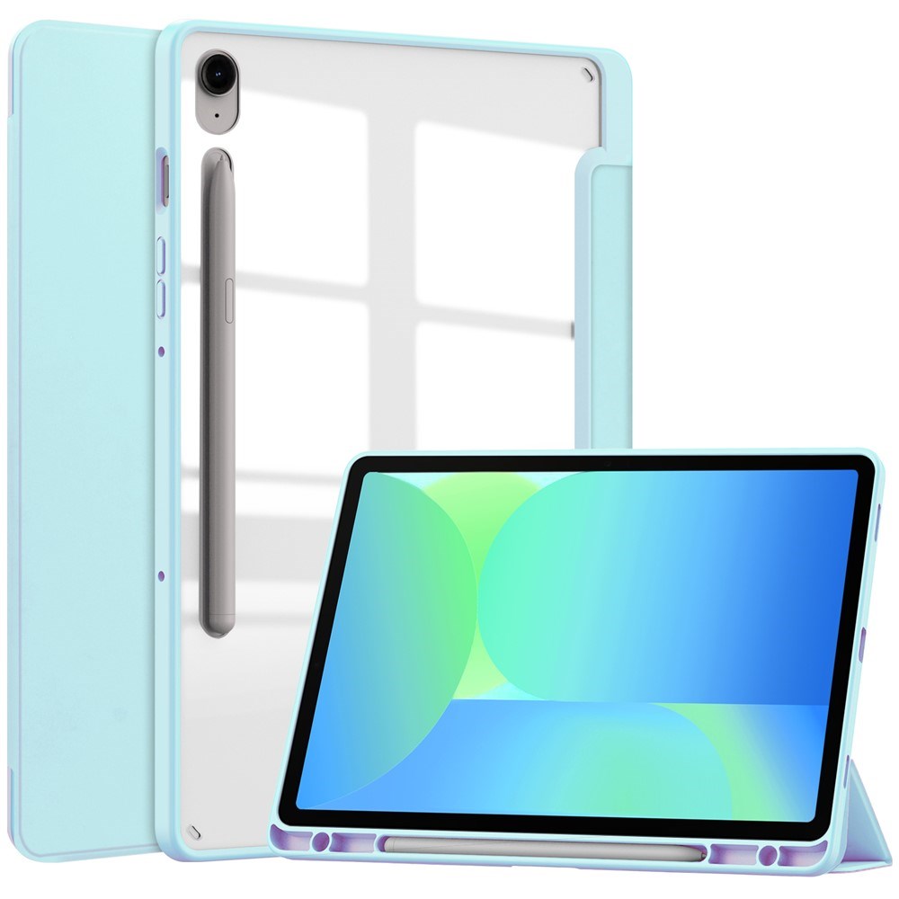 EIDERWOOD Samsung Galaxy Tab S10 Lite / S10 FE / S9 FE Flip Deksel - Stativfunksjon & Styluspennholder - Gjennomsiktig / Lys Blå