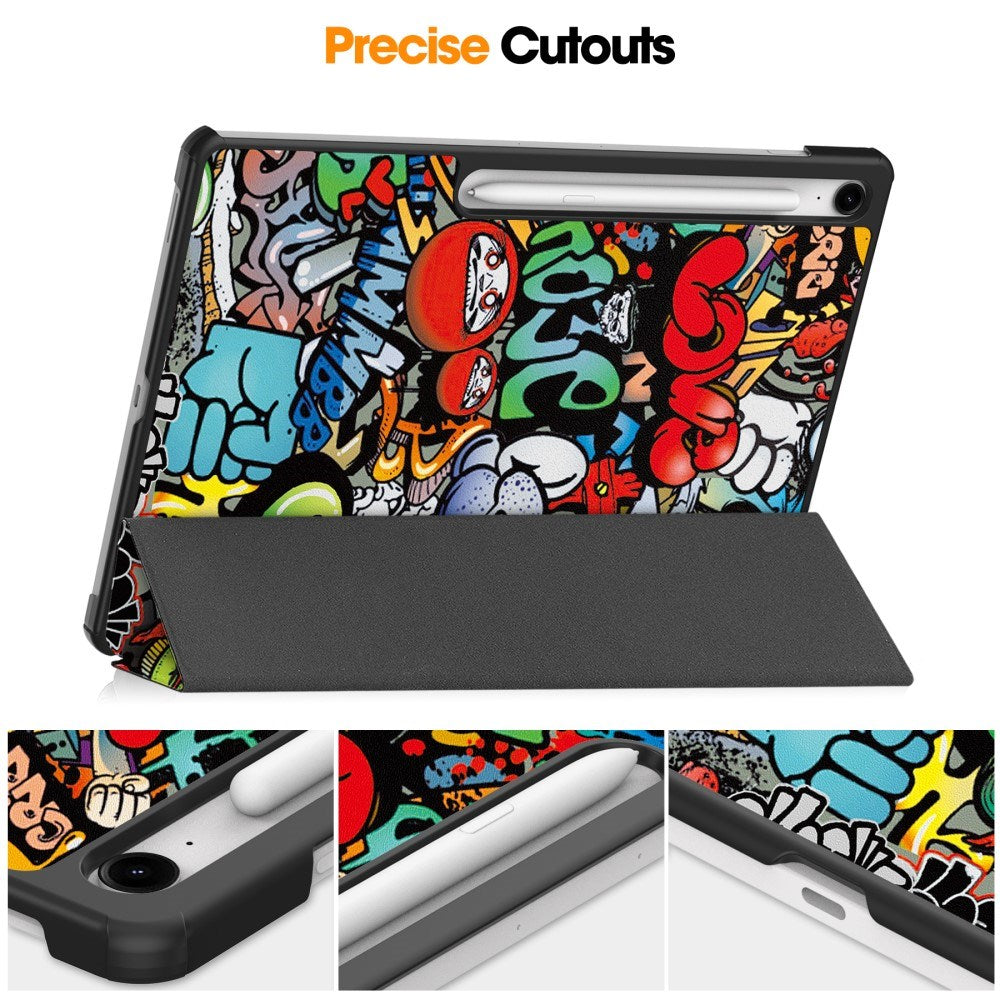 EIDERWOOD Samsung Galaxy Tab S10 FE+ (Plus) Tri-Fold Kunstskinn Flip Deksel m. Mønster - Graffiti