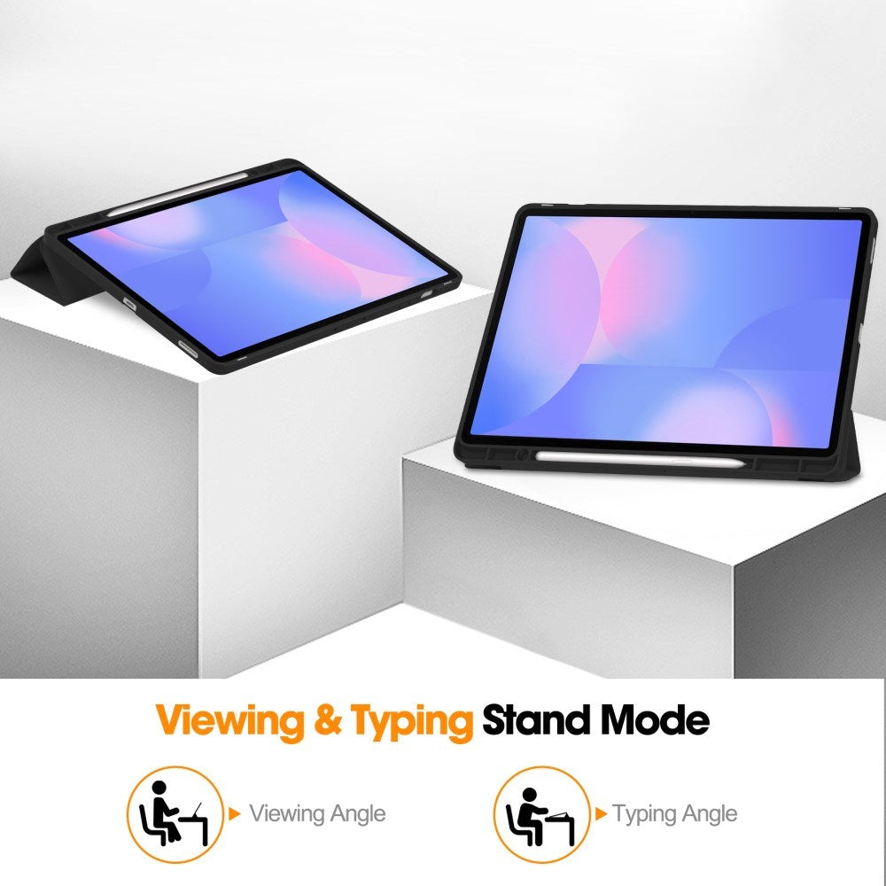EIDERWOOD Samsung Galaxy Tab S10 FE+ (Plus) Tri-Fold Kunstskinn Flip Deksel med Stylus Pen Holder - Svart