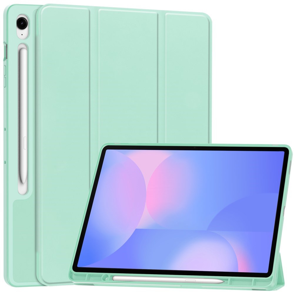EIDERWOOD Samsung Galaxy Tab S10 FE+ (Plus) Tri-Fold Kunstskinn Flip Deksel med Stylus Pen Holder - Lys Grønn