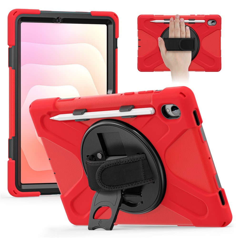 EIDERWOOD Samsung Galaxy Tab S11 Støtsikkert Deksel med 360 Graders Roterbar Støtte & Borrelåsstropp - Rød