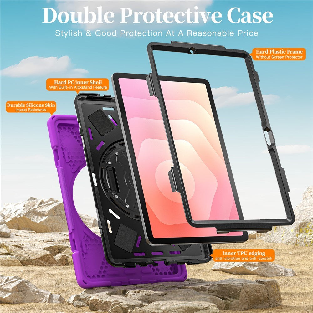 EIDERWOOD Samsung Galaxy Tab S11 Støtsikkert Deksel med 360 Graders Roterbar Støtte & Borrelåsstropp - Lilla