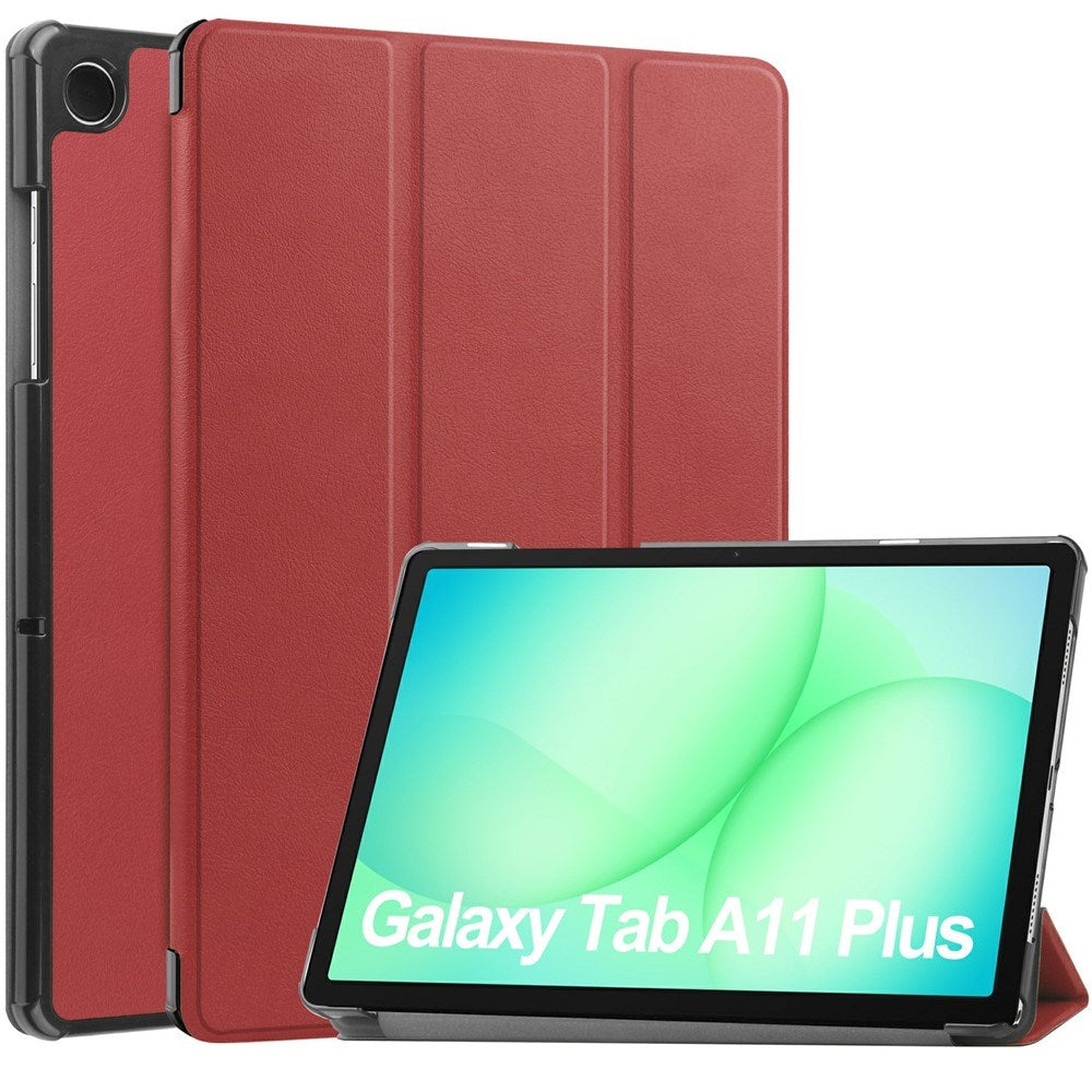 Samsung Galaxy Tab A11+ (Plus) EIDERWOOD Kunstskinn Deksel med Stativfunksjon - Vinrød