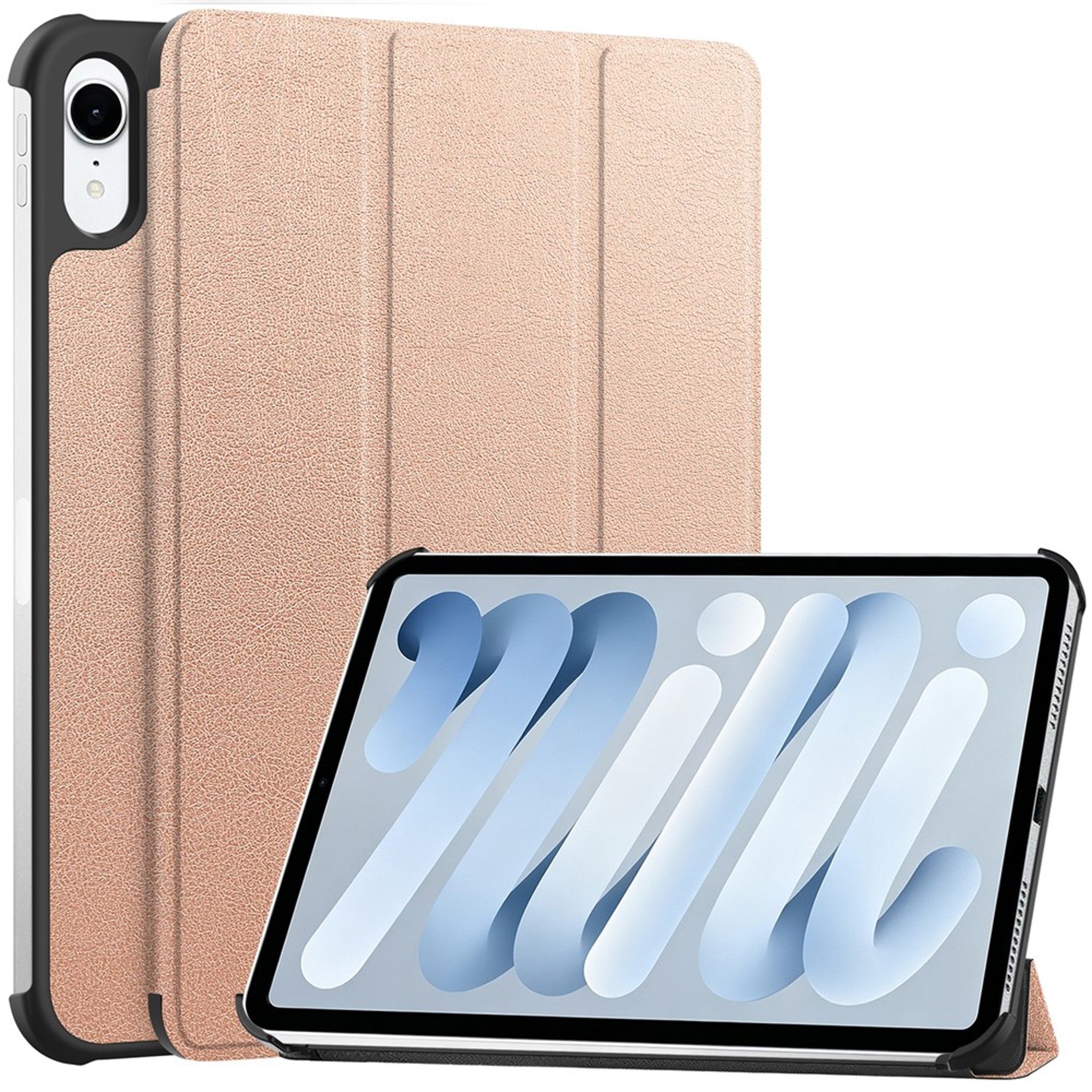 iPad Mini (2026) 8. Gen. EIDERWOOD Kunstskinn Tri-Fold Flip Deksel m. Støttefunksjon - Rose Gold