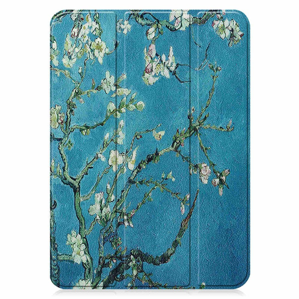 iPad 11" (2025) / iPad 10.9" (2024/2022) Tri-Fold Flip Deksel I Skinn - Hvite Blomster