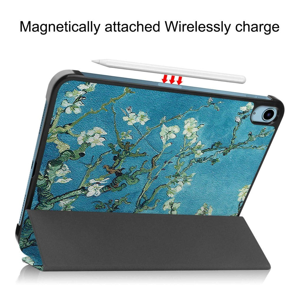iPad 11" (2025) / iPad 10.9" (2024/2022) Tri-Fold Flip Deksel I Skinn - Hvite Blomster
