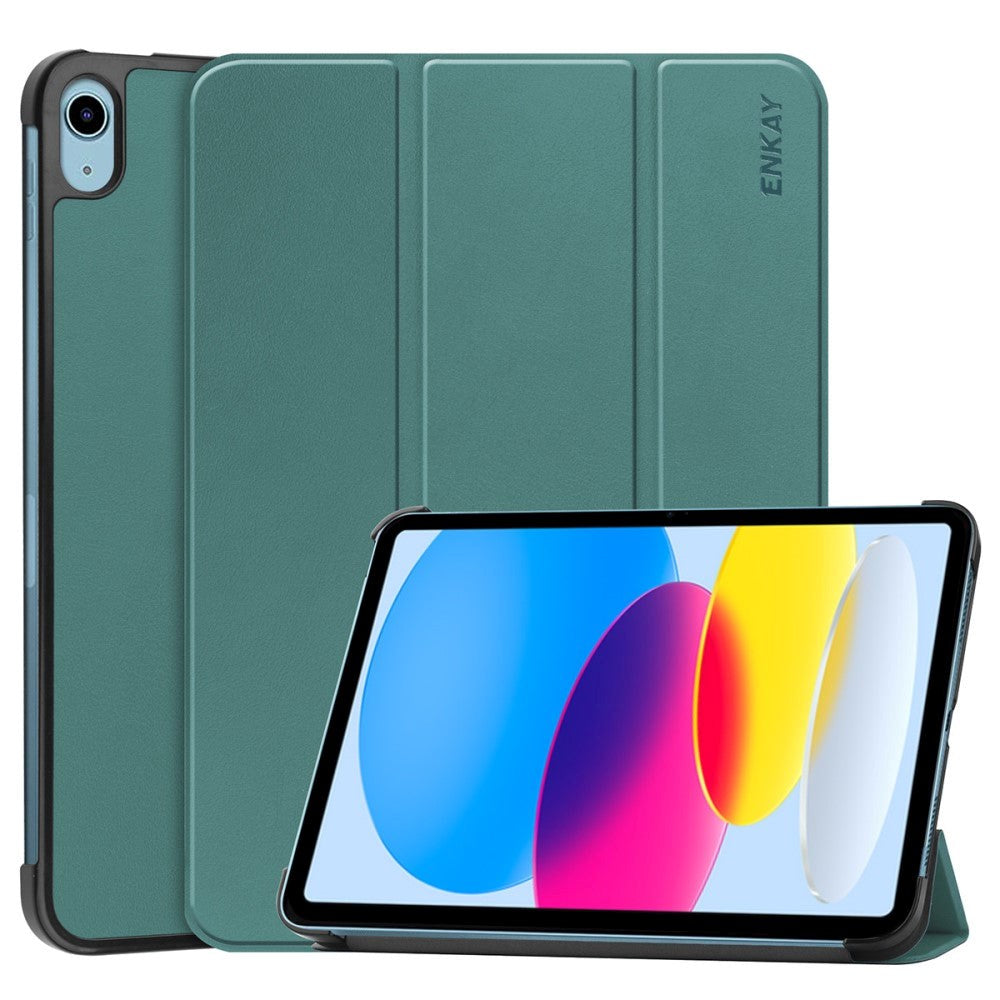 Apple iPad 11" (2025) / iPad 10.9" (2024/2022) ENKAY Kunstskinn Flip Deksel m Stativ - Grønn