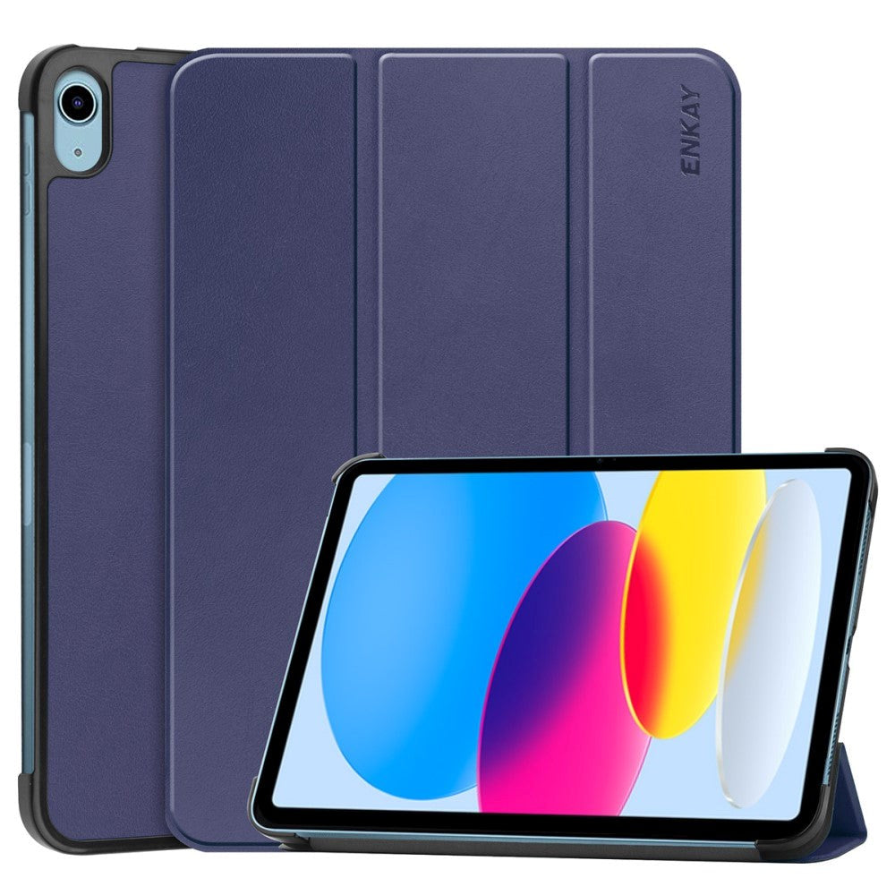Apple iPad 11" (2025) / iPad 10.9" (2024/2022) ENKAY Kunstskinn Flip Deksel m Stativ - Blå