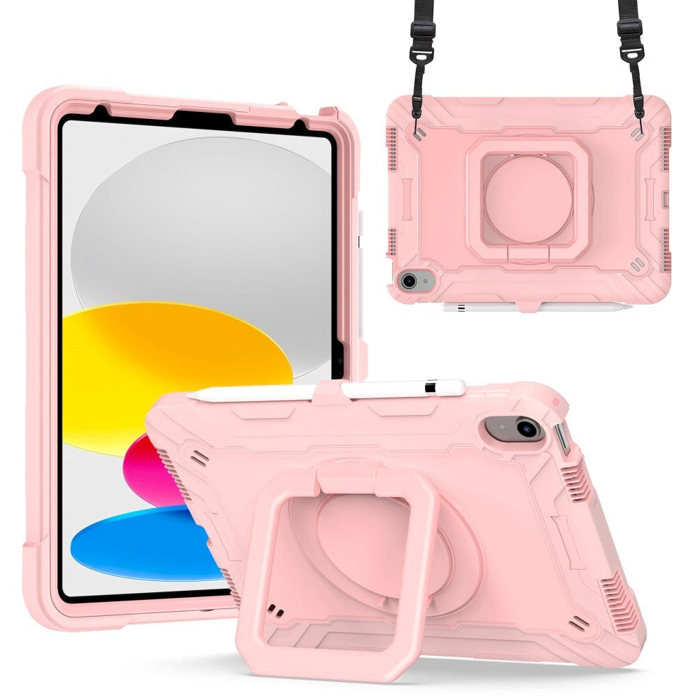 iPad 11" (2025) / iPad 10.9" (2024/2022) Silikondeksel med 360 Graders Stativ og Bærestropp - Rose Gull