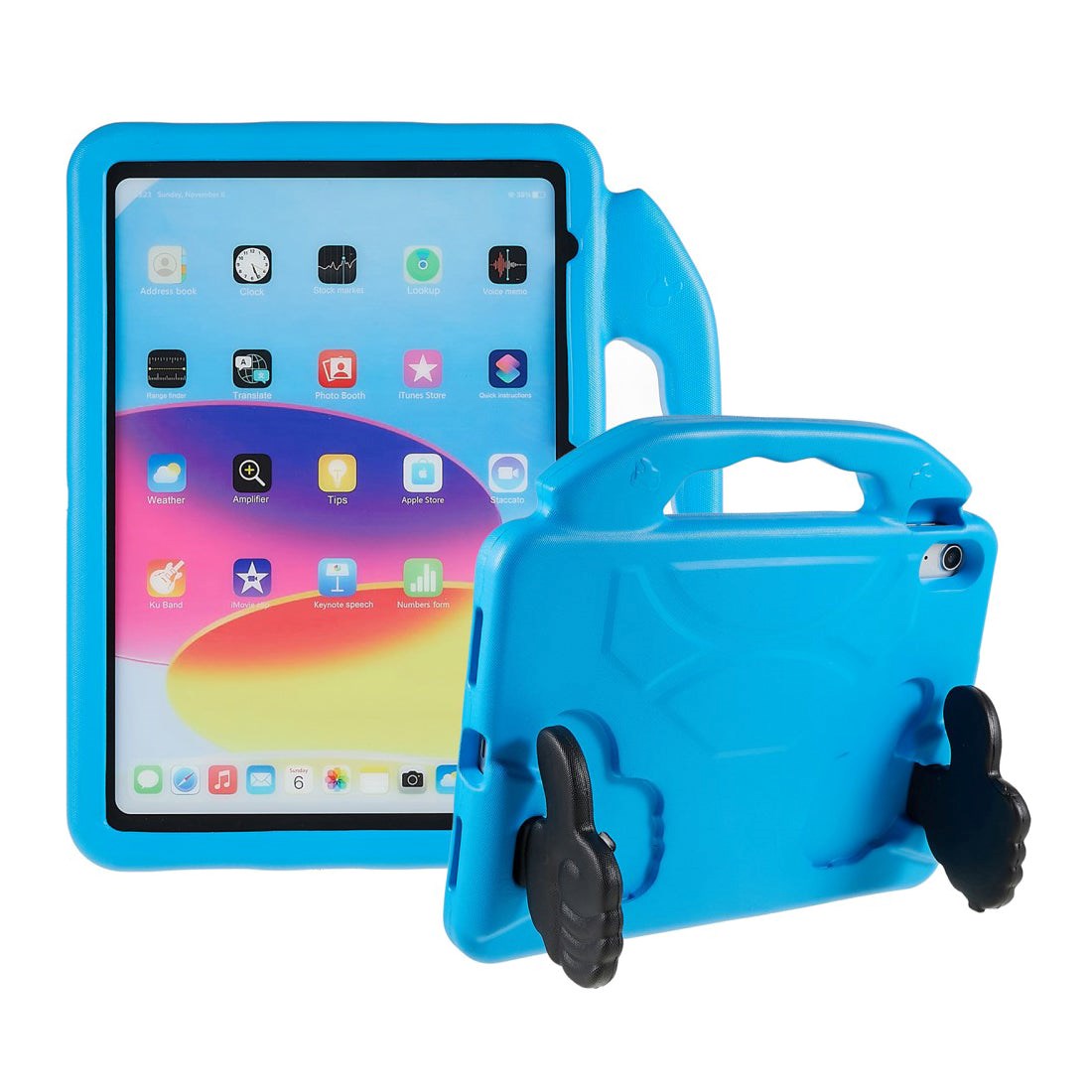 iPad 11" (2025) / iPad 10.9" (2024/2022) Barnedeksel - Thumb Kickstand Bakdeksel - Blå