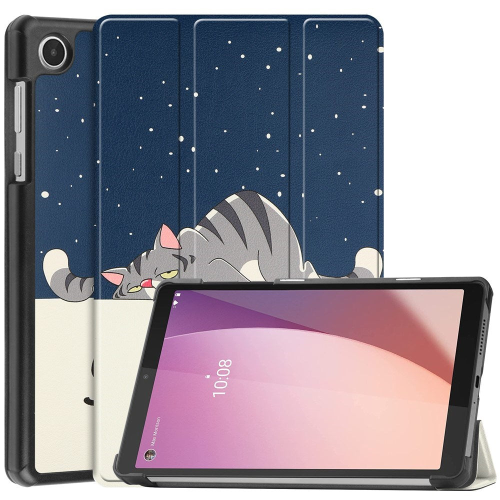 EIDERWOOD Lenovo Tab M8 (4. Gen.) Tri-Fold Kunstskinn Flip Deksel m. Mønster - Katt