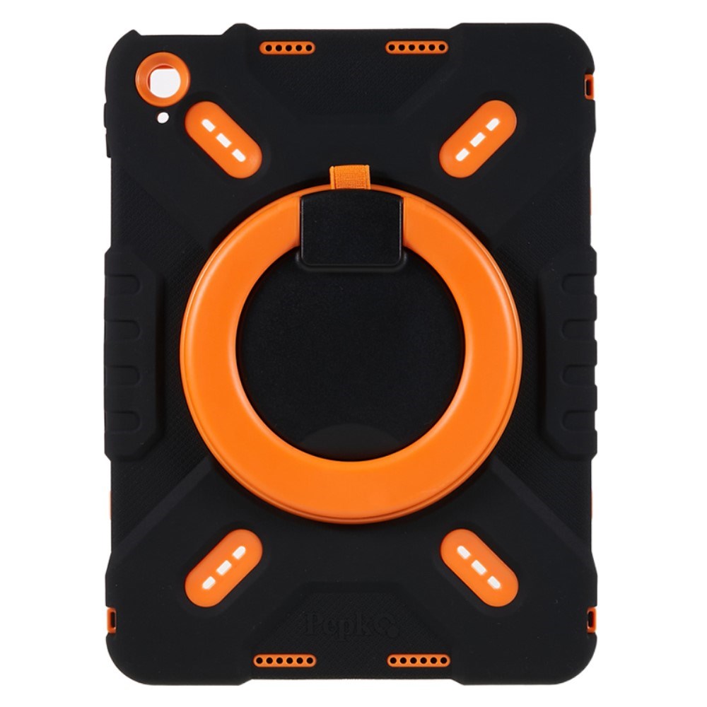 Pepkoo iPad 11" (2025) / 10.9" (2024 / 2022) Barnedeksel med Roterbart Stativ - Svart / Oransje