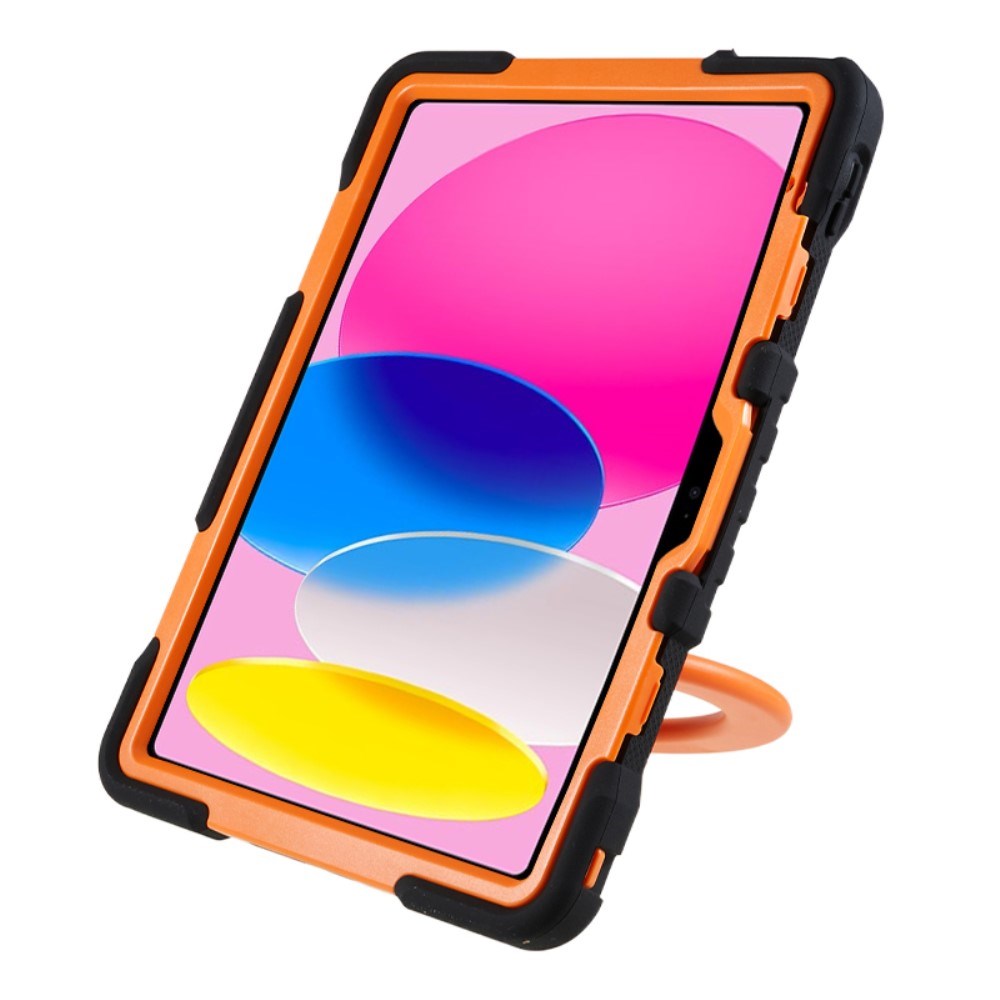 Pepkoo iPad 11" (2025) / 10.9" (2024 / 2022) Barnedeksel med Roterbart Stativ - Svart / Oransje