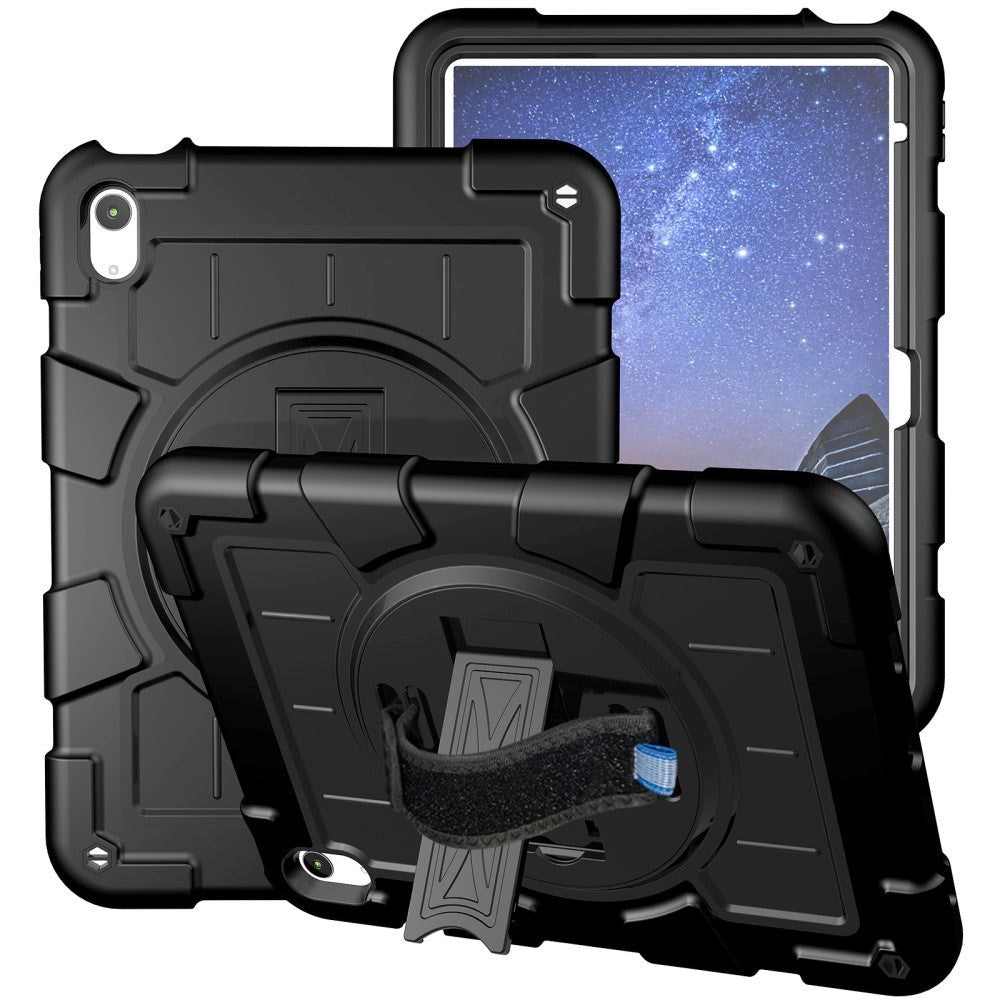 iPad 11" (2025) / iPad 10.9" (2024/2022) Håndverker Deksel m. Håndholder, Kickstand & Skulderrem - Svart
