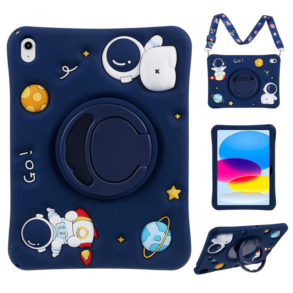 iPad 11" (2025) / iPad 10.9" (2024/2022) Barne Deksel - Astronaut Deksel m. Stativ & Skulderstropp - Mørke Blå