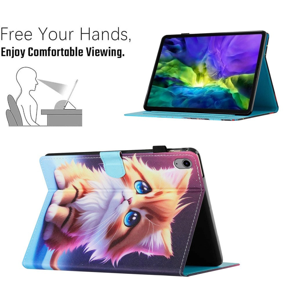 iPad 11" (2025) / iPad 10.9" (2024/2022) Kunstskinn Deksel m. Stativfunksjoner & Kortholder - Katt