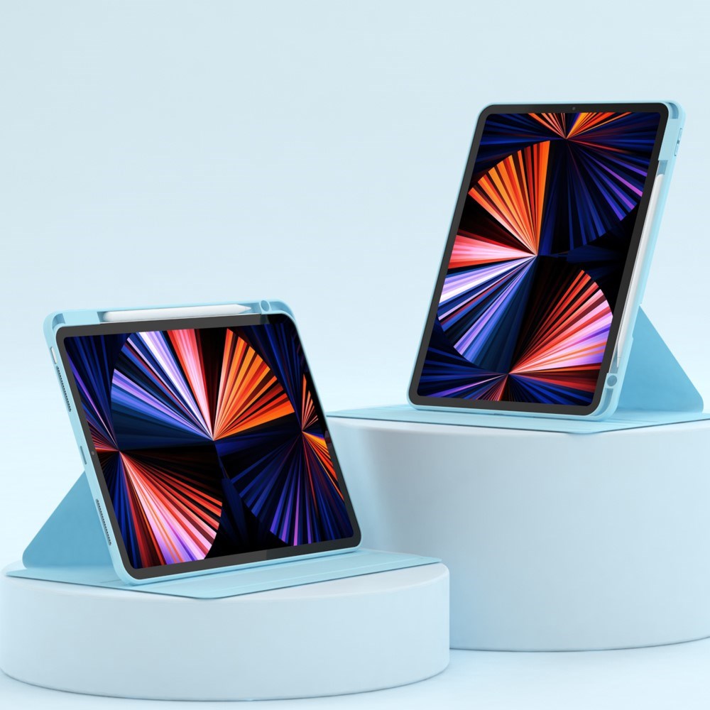 iPad Air 11-10.9" (2026-2020) / Pro 11" (2022-2018) Hybrid Flip Deksel m. Pennholder og Kameralinsebeskytter - Blå / Gjennomsiktig