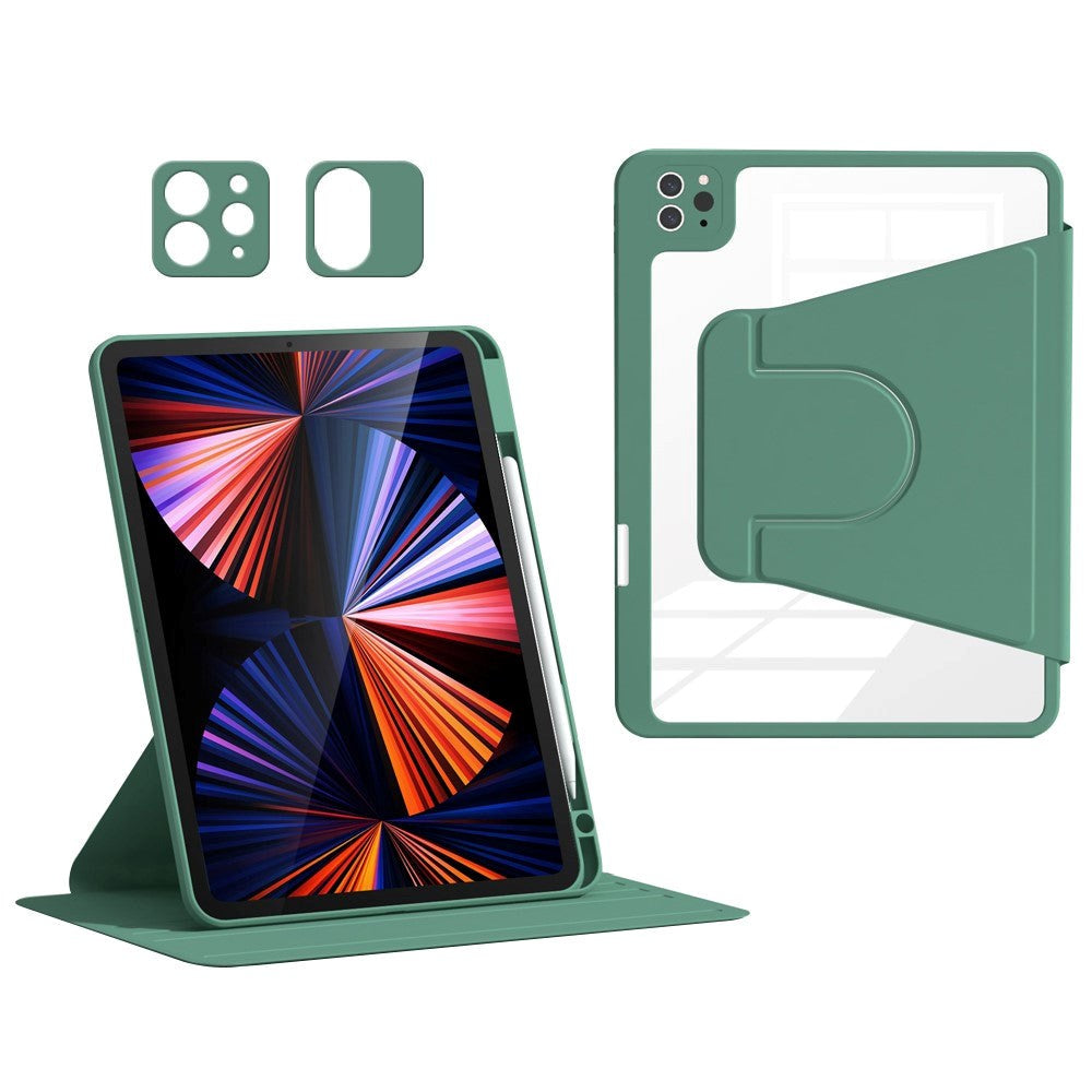 iPad Air 11-10.9" (2026-2020) / Pro 11" (2022-2018) Hybrid Flip Deksel m. Pennholder og Kameralinsebeskytter - Grønn / Gjennomsiktig