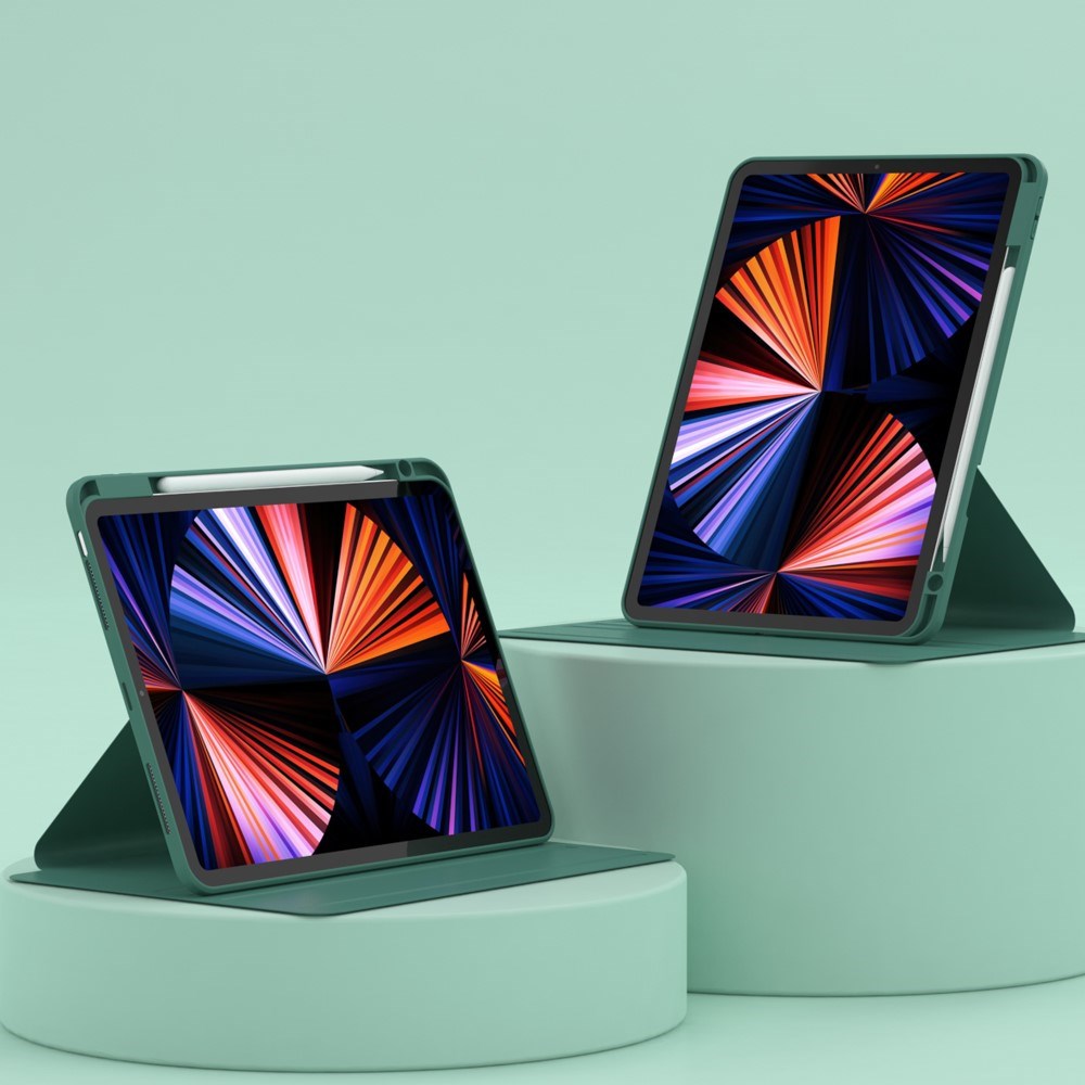 iPad Air 11-10.9" (2026-2020) / Pro 11" (2022-2018) Hybrid Flip Deksel m. Pennholder og Kameralinsebeskytter - Grønn / Gjennomsiktig