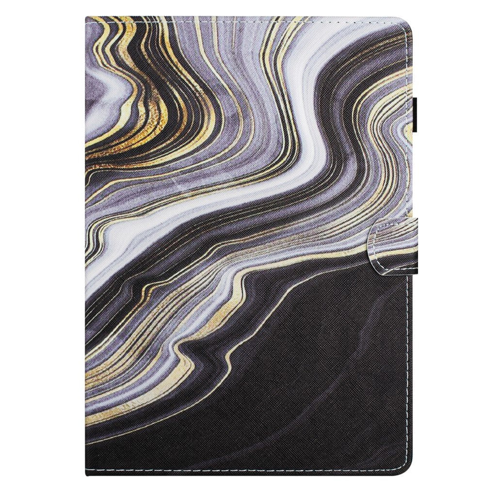 iPad 11" (2025) / iPad 10.9" (2024/2022) Kunstskinn Deksel m. Stativfunksjoner & Kortholder - Svart / Gull Marmor