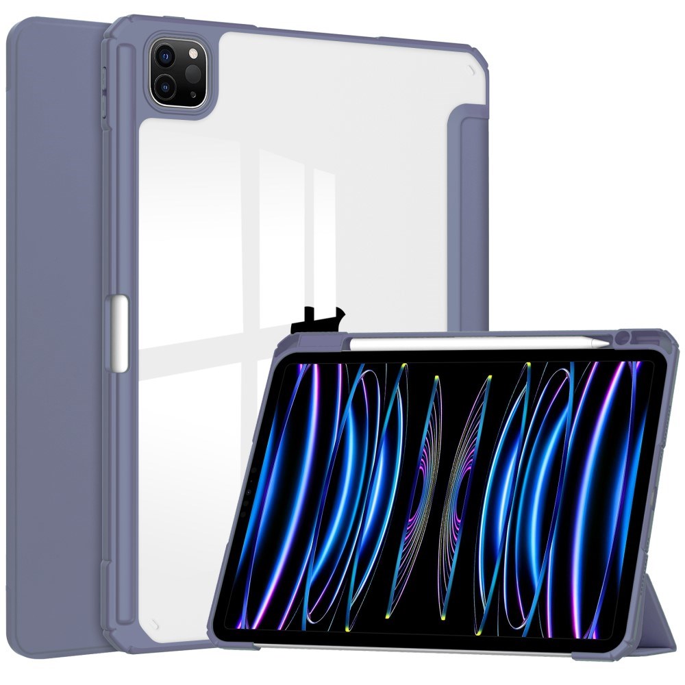 EIDERWOOD iPad Pro 11" (2025 / 2024) Hybrid Flip Deksel med Pennholder - Lilla og Gjennomsiktig