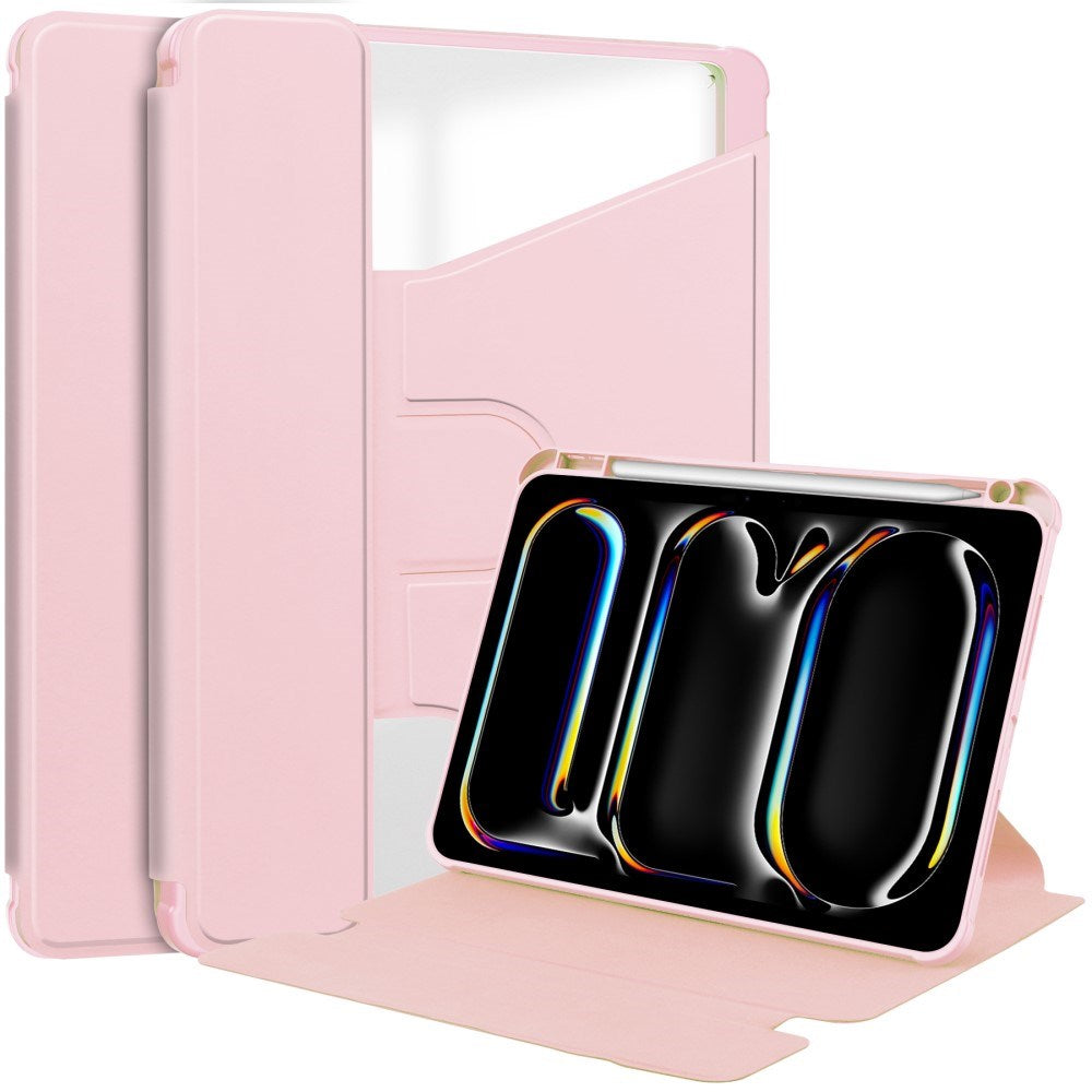 EIDERWOOD iPad Pro 11" (2025 / 2024) Hybrid Flip Deksel m. Roterende Stativfunksjon - Gjennomsiktig / Pink