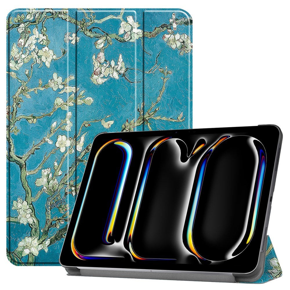 EIDERWOOD iPad Pro 11" (2025 / 2024) Tri-Fold Deksel i Kunstskinn med Sleep-Funksjon - Blomstergrener