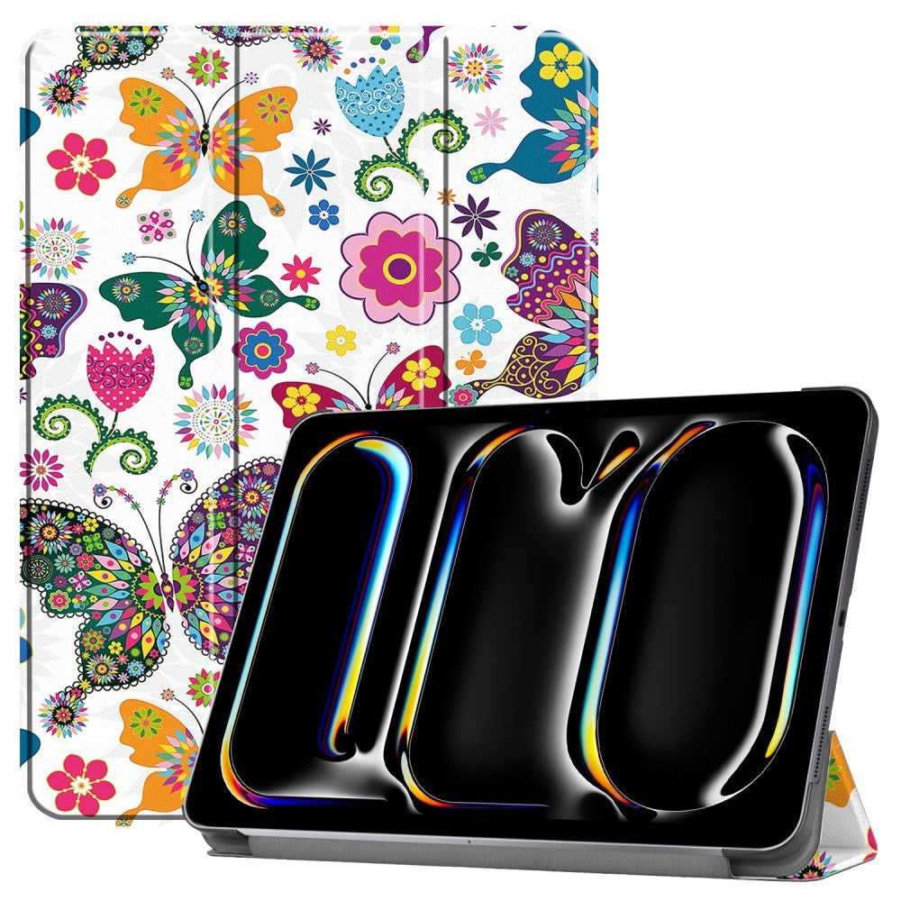 EIDERWOOD iPad Pro 11" (2025 / 2024) Tri-Fold Deksel i Kunstskinn med Sleep-Funksjon - Sommerfugler