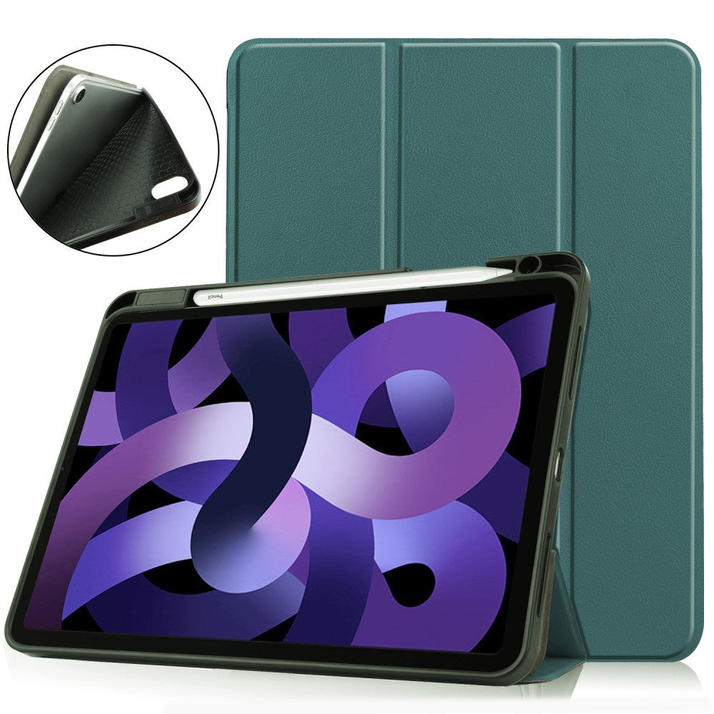EIDERWOOD iPad Air 11" (2026 / 2025 / 2024) Litchi Tri-Fold Skinn Deksel med Apple Pencil Holder - Grønn