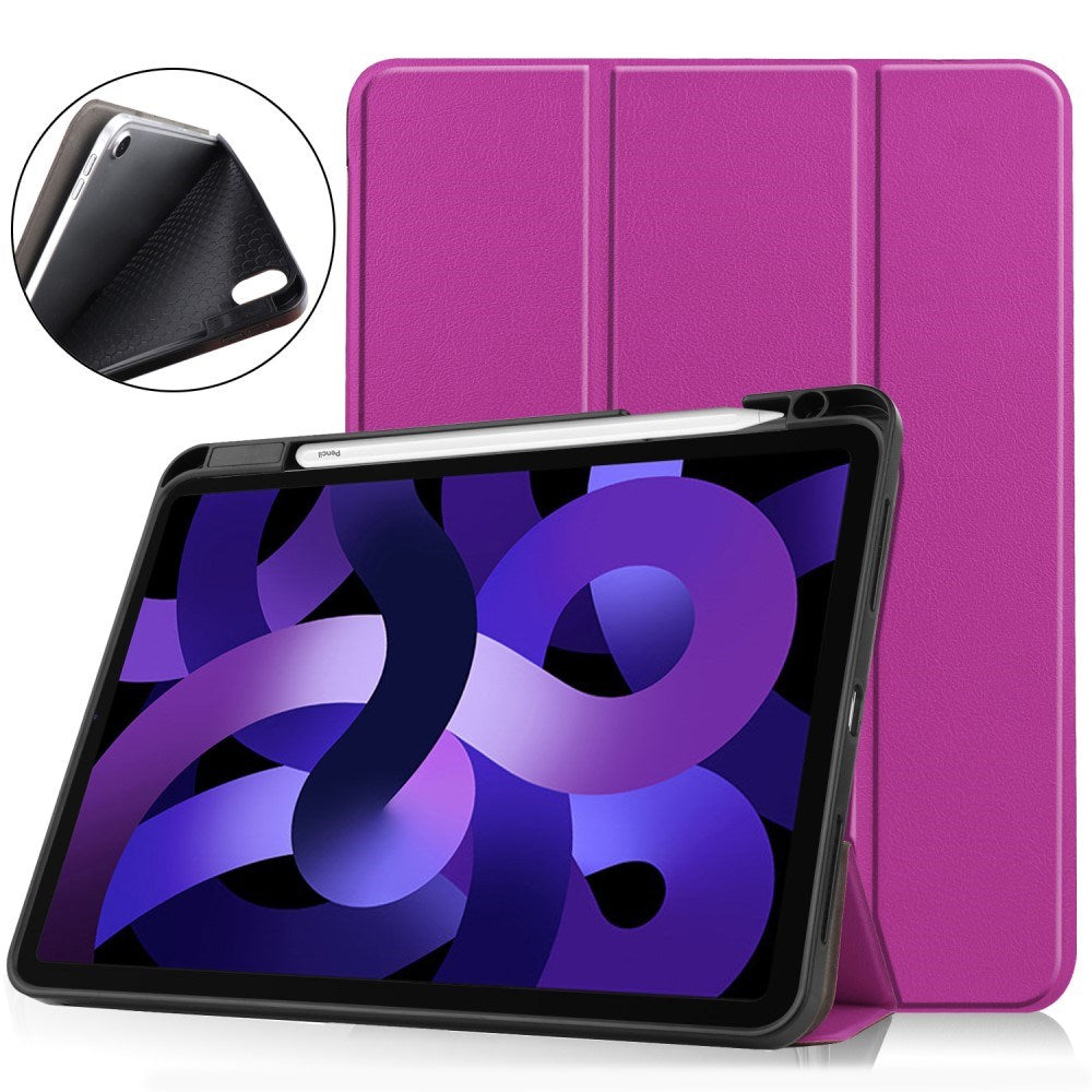 EIDERWOOD iPad Air 11" (2026 / 2025 / 2024) Litchi Tri-Fold Skinn Deksel med Apple Pencil Holder - Lilla