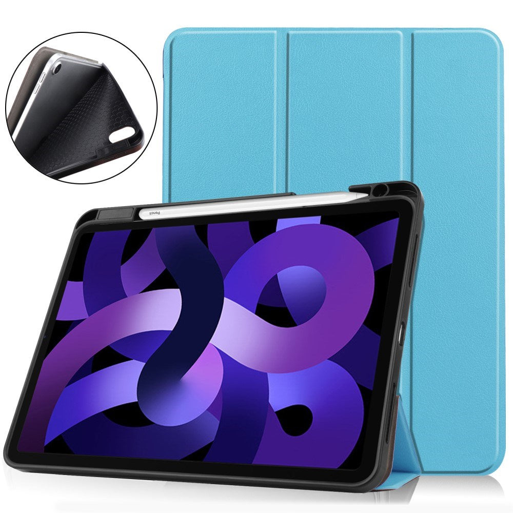 EIDERWOOD iPad Air 11" (2026 / 2025 / 2024) Litchi Tri-Fold Skinn Deksel med Apple Pencil Holder - Lyse Blå