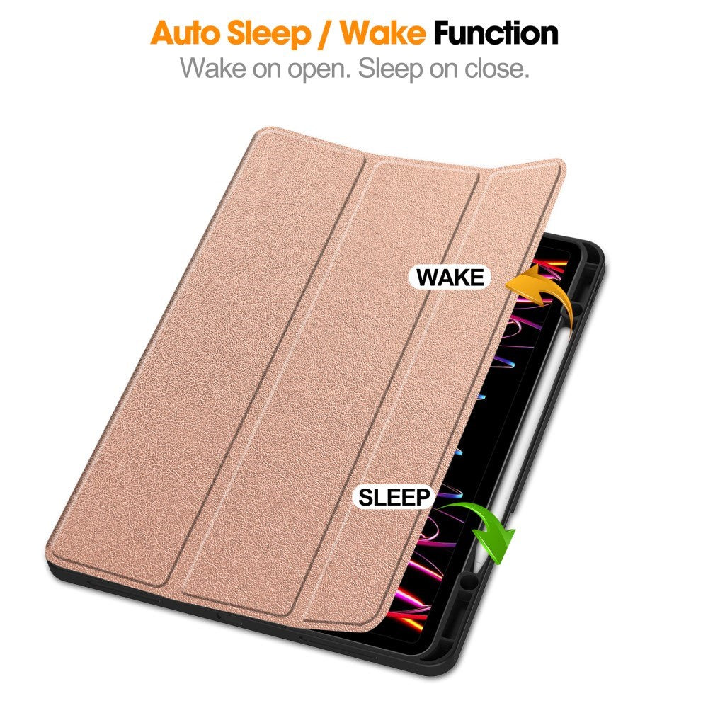 EIDERWOOD iPad Air 13" (2026 / 2025 / 2024) Tri-Fold Kunst Skinn Deksel med Apple Pencil Holder - Rose Gold
