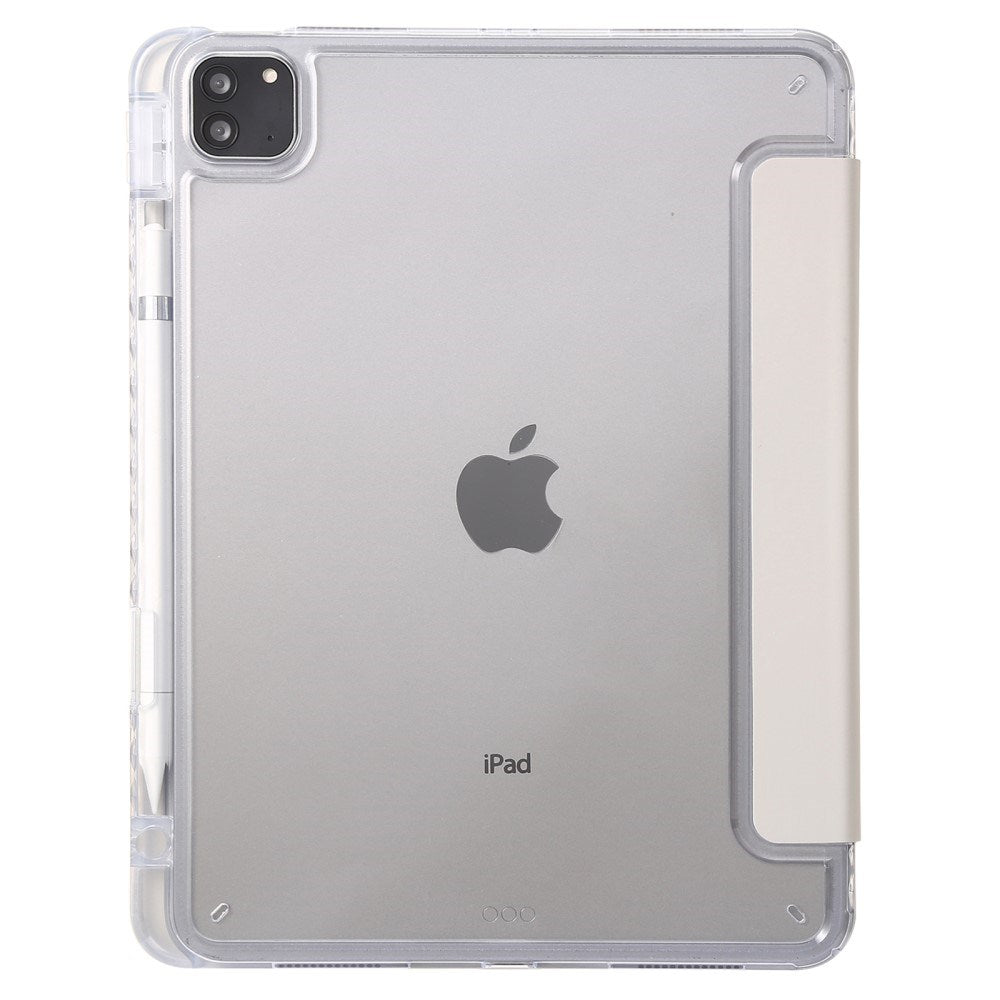 EIDERWOOD iPad Pro 13" (2025 / 2024) Tri-Fold Kunst Skinn Deksel med Apple Pencil Holder - Creme
