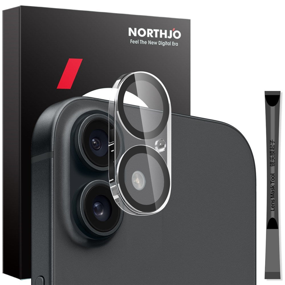 NORTHJO iPhone 16 / 16 Plus Herdet Kameralinseglass - Gjennomsiktig / Svart Kant
