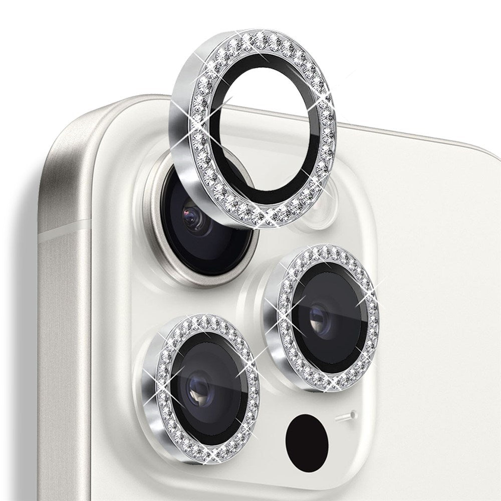NORTHJO iPhone 16 Pro / 16 Pro Max Kameralinsebeskytter - Rhinestones - Sølv