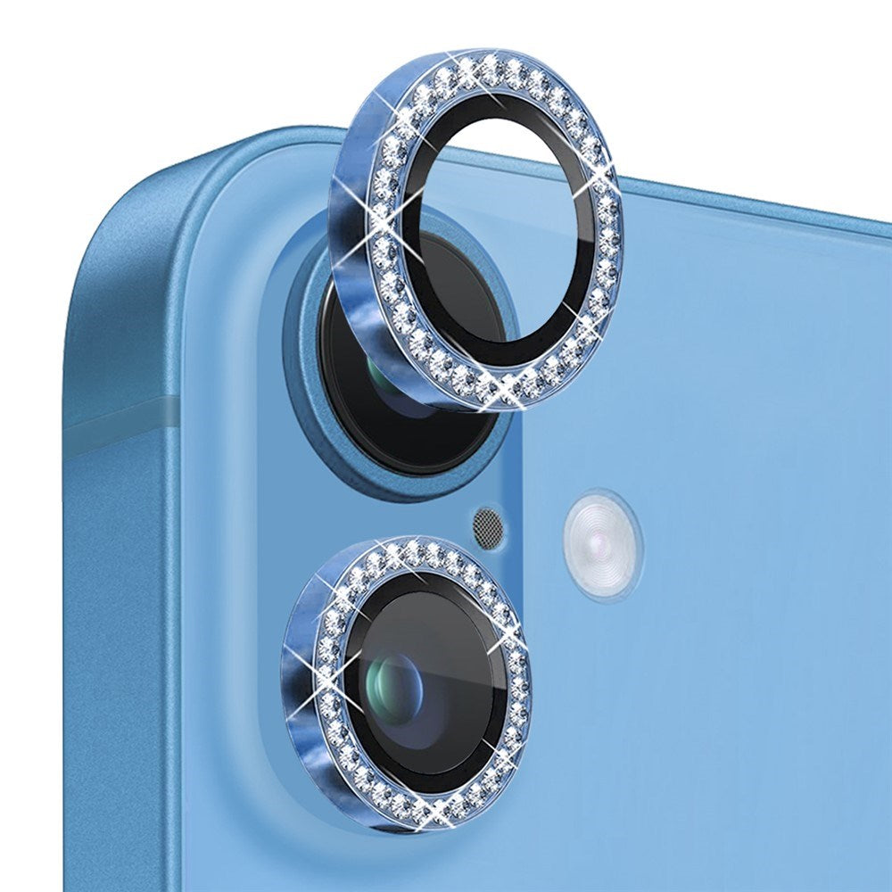 NORTHJO iPhone 16 / 16 Plus Kameralinsebeskytter - Rhinestones - Blå
