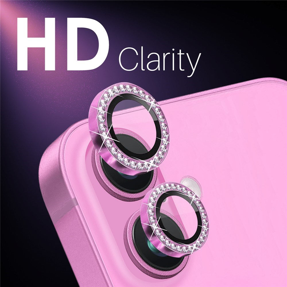 NORTHJO iPhone 16 / 16 Plus Kameralinsebeskytter - Rhinestones - Rosa
