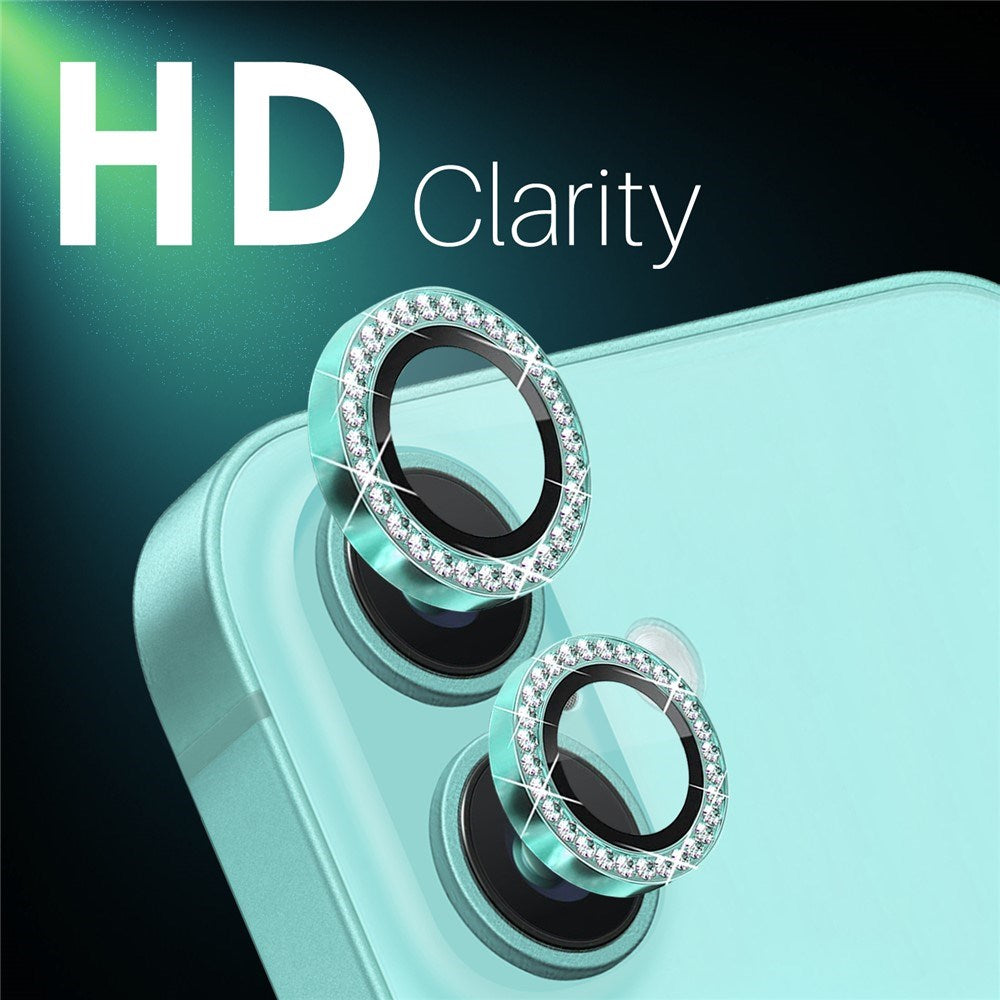 NORTHJO iPhone 16 / 16 Plus Kameralinsebeskytter - Rhinestones - Turkis