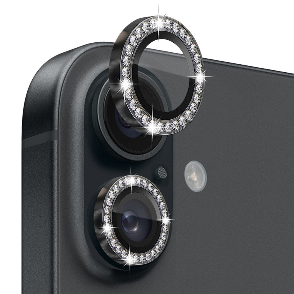 NORTHJO iPhone 16 / 16 Plus Kameralinsebeskytter - Rhinestones - Svart
