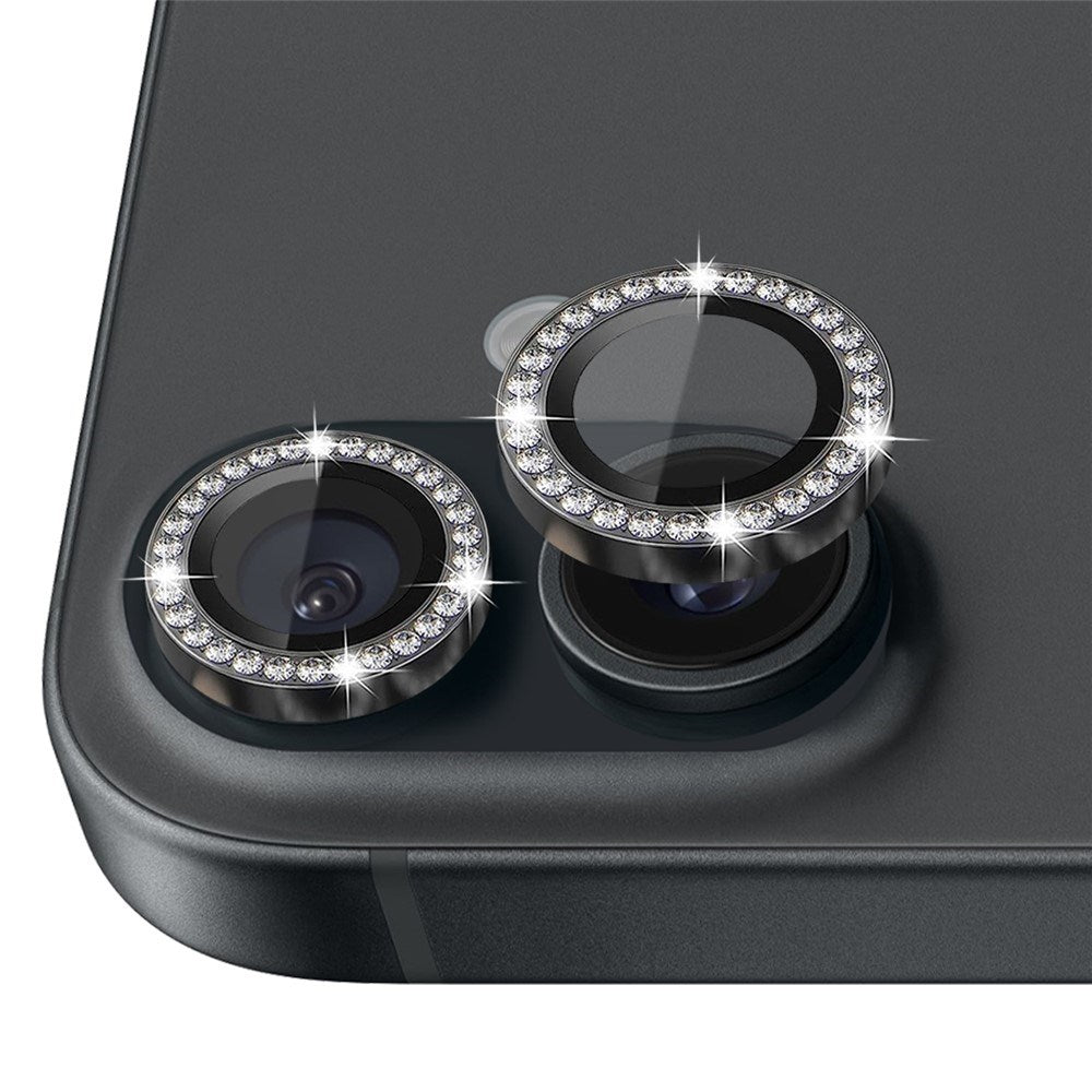 NORTHJO iPhone 16 / 16 Plus Kameralinsebeskytter - Rhinestones - Svart