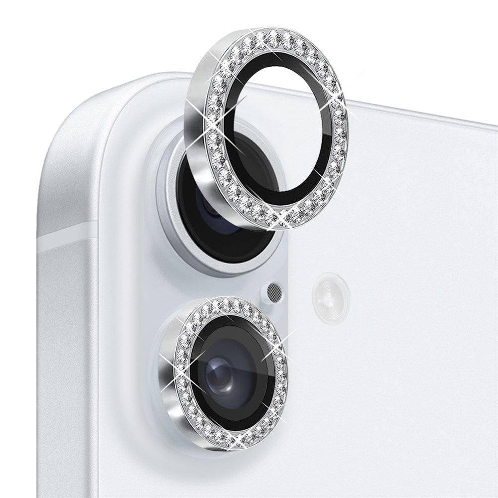 NORTHJO iPhone 16 / 16 Plus Kameralinsebeskytter - Rhinestones - Sølv