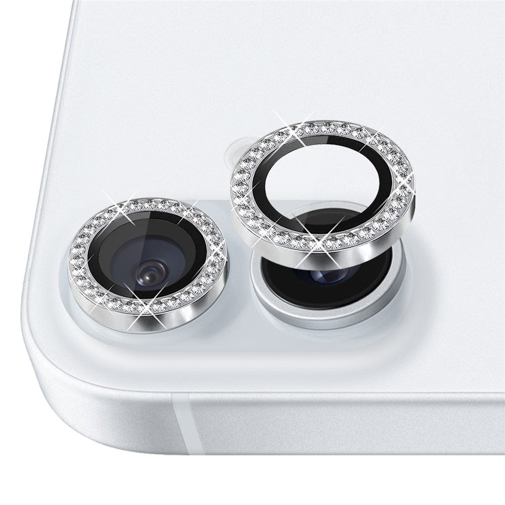 NORTHJO iPhone 16 / 16 Plus Kameralinsebeskytter - Rhinestones - Sølv
