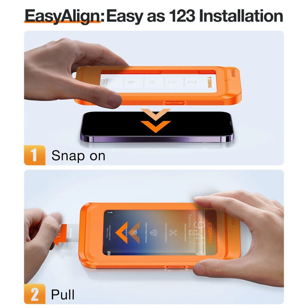 TORRAS iPhone 16 Pro Full Fit Skjermbeskytter m. Monteringsramme - Privacy Funksjon - Gjennomsiktig