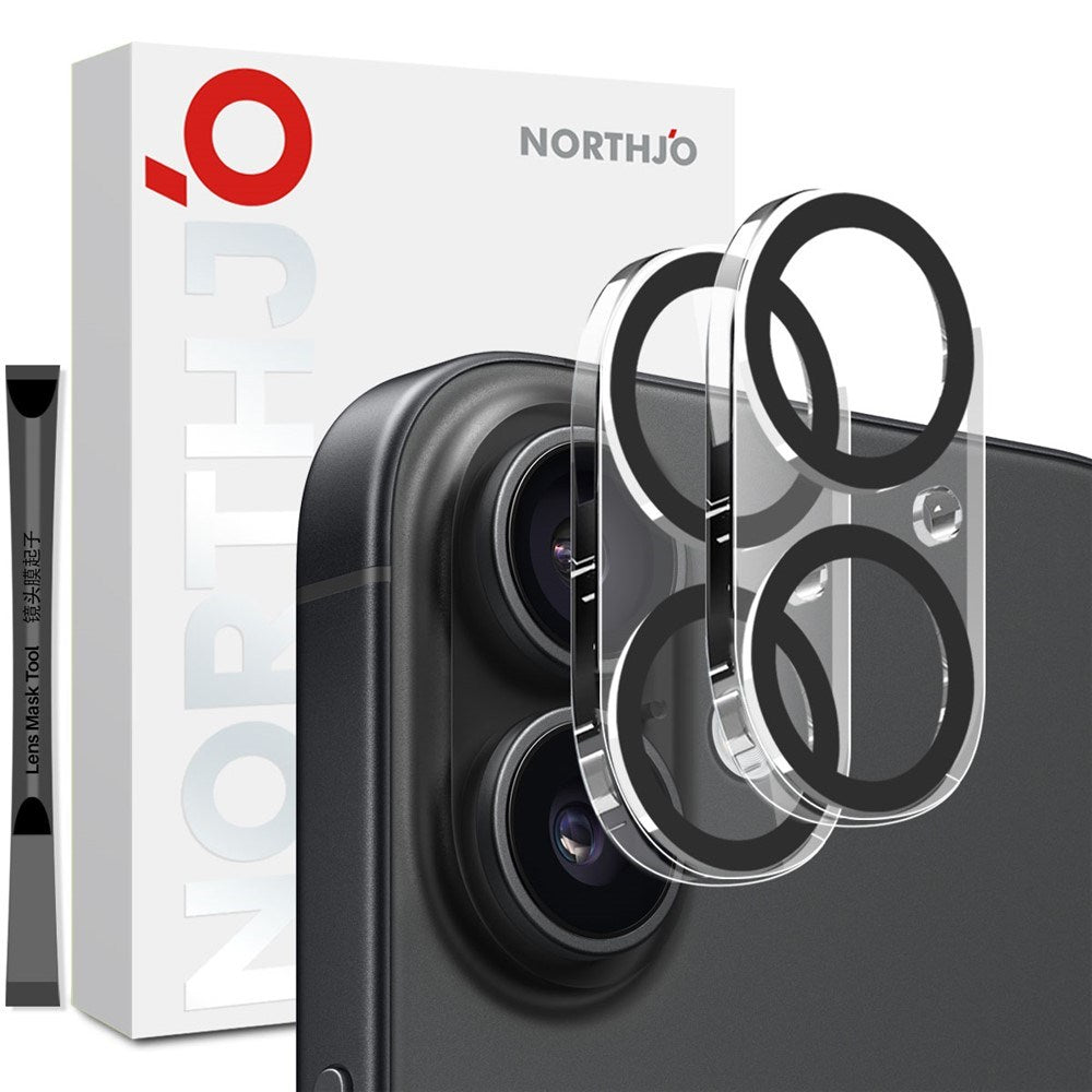 NORTHJO iPhone 17 Herdet Kameralinse Glass - Gjennomsiktig / Svart Kant - 2 Stk.